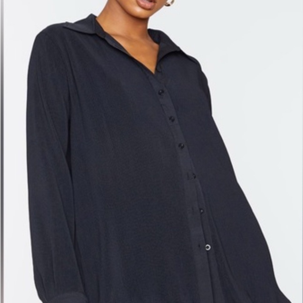 PrettyLittleThing Black Plisse Set (shirt and pants)
